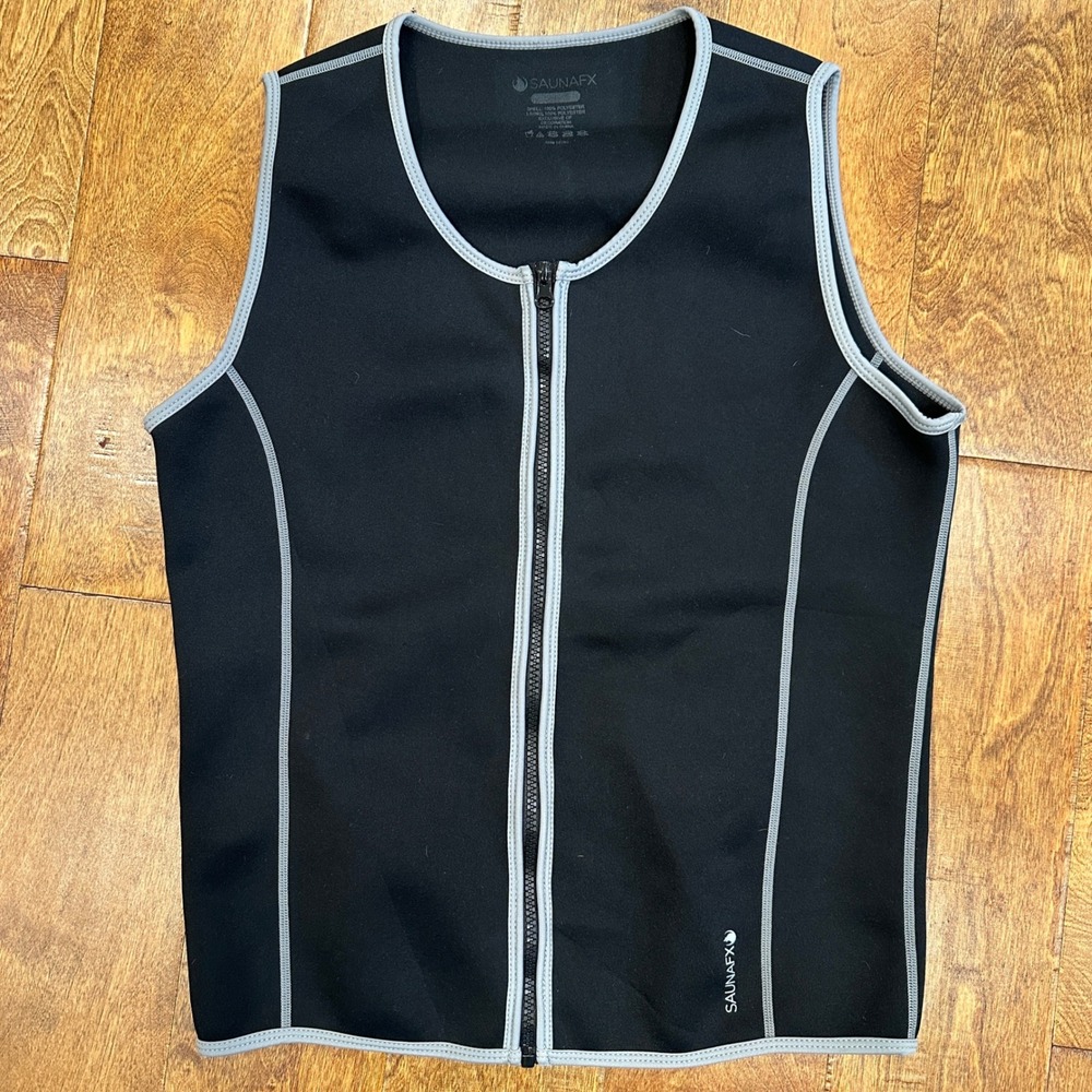 SAUNAFX Sauna Vest Large Black Gray Zip Front Slimming Gym Workout Compression